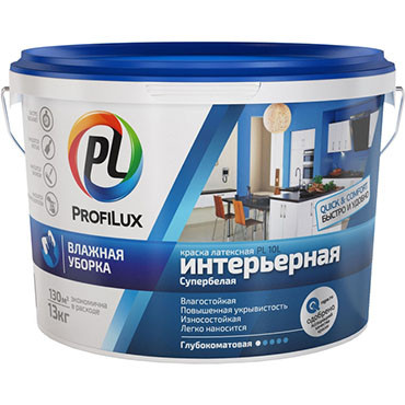 "Profilux" ВД краска PL- 10L латекс. интерьерная влагостойкая супербелая 1,4кг